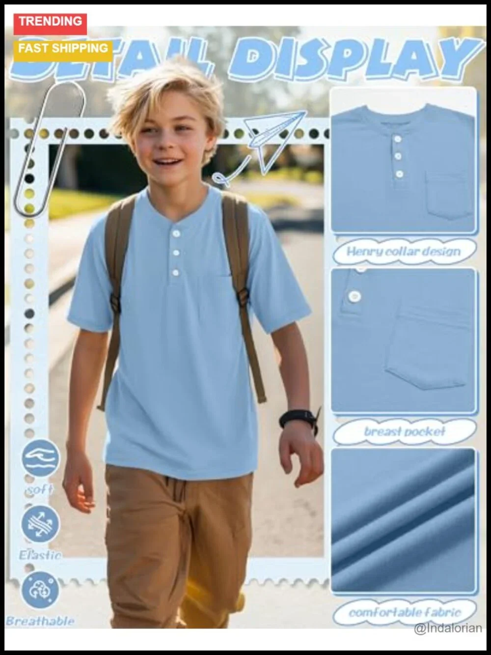 3 Pack Boy's Short Sleeve Henley Tees with Pocket Cotton Blend